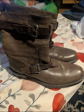 Aquatalia Brown Leather Buckle Mid-Calf Boots